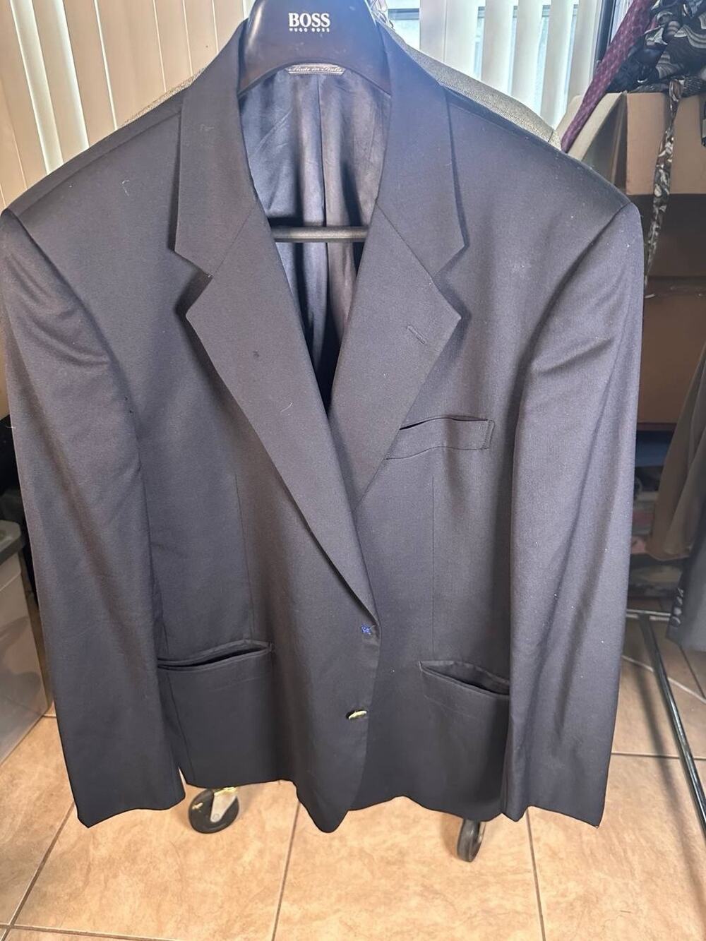 Borghese Dark Blue Super 100s Wool Suit Jacket Blazer Size 56  Made in Italy